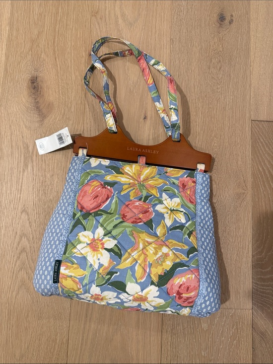 Laura Ashley Handbags - NWT Laura Ashley Floral Cotton Tote in Blue with Pink and Yellow Blooms